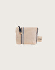Kobn Ecru small towelling pouch with blue stripes and gold zip and feature zip pull.