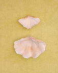 Two clam shells on a citrus coloured chunky weave cotton bath mat by kobn