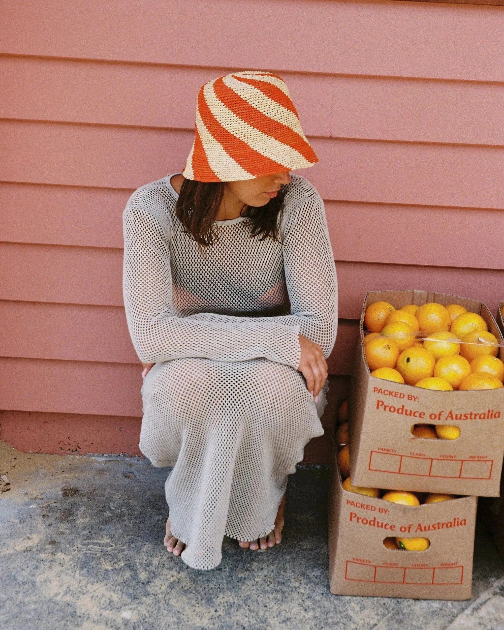 JACE BANU - Cyla Bucket Hat - Orange & Natural Spiral