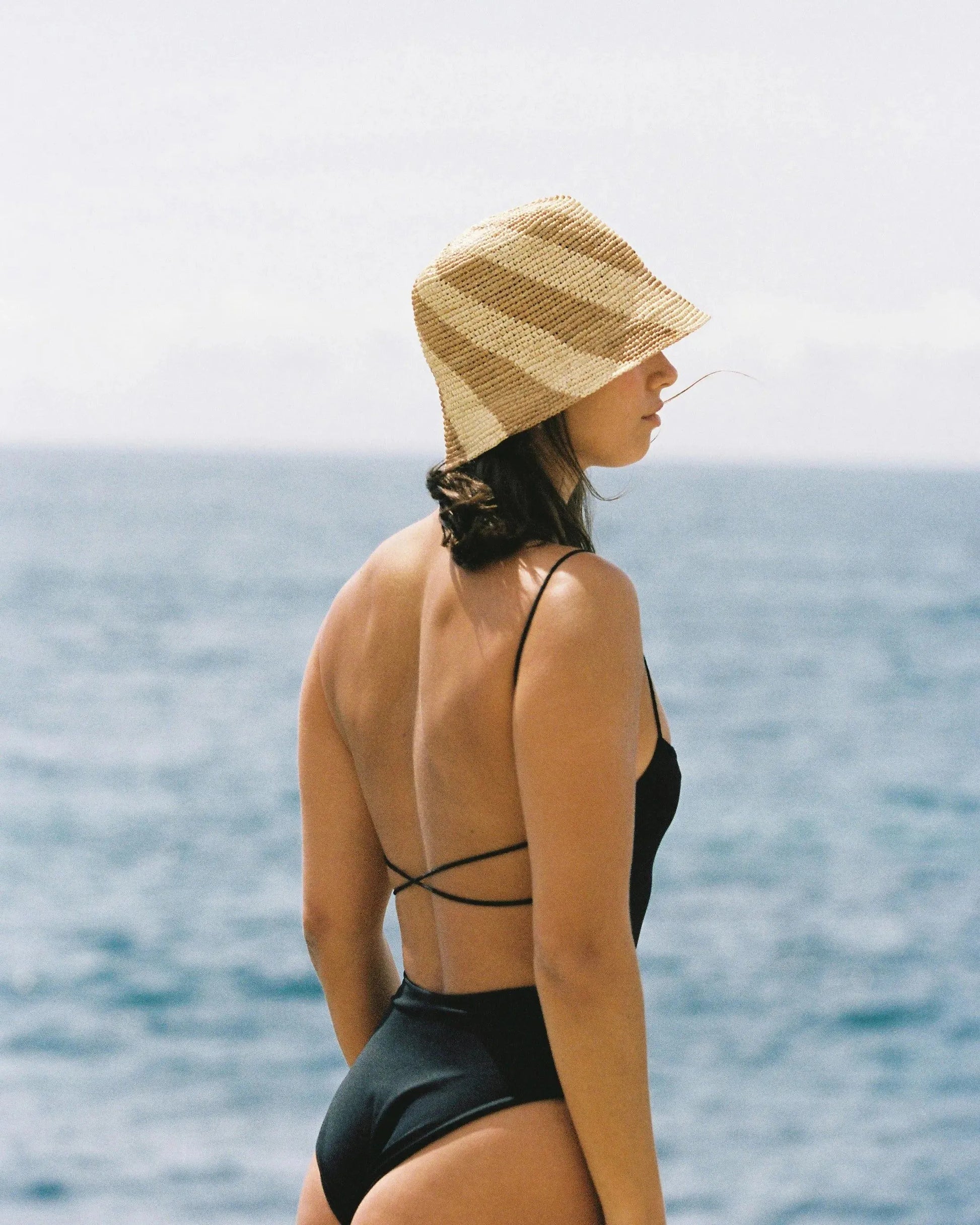 Jace Banu - Bronze & Natural Spiral Cyla Bucket Hat,købn,kobn.com.au