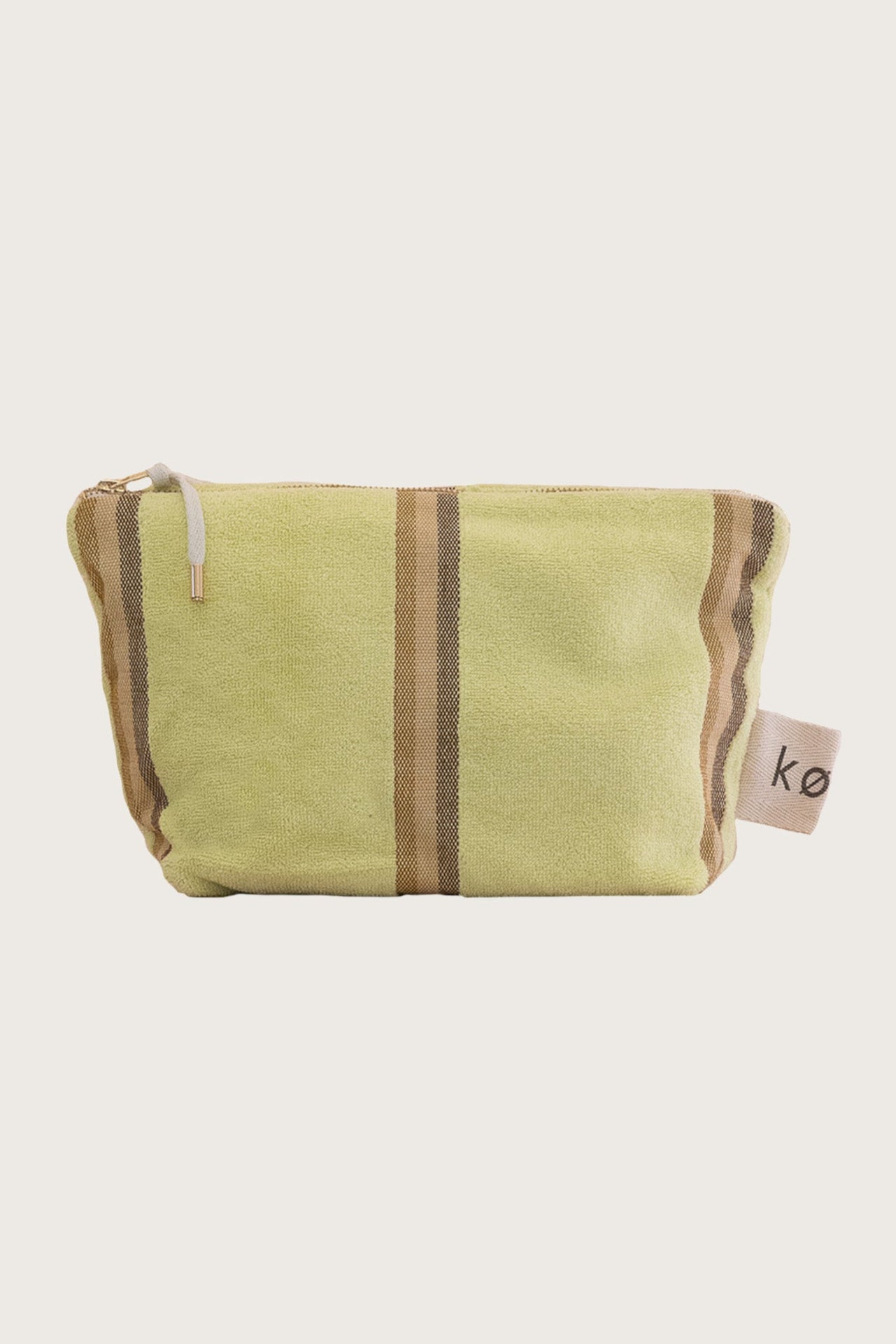 Kobn Citrus towelling pouch with stripes made from excess towelling fabric for everyday use. 
