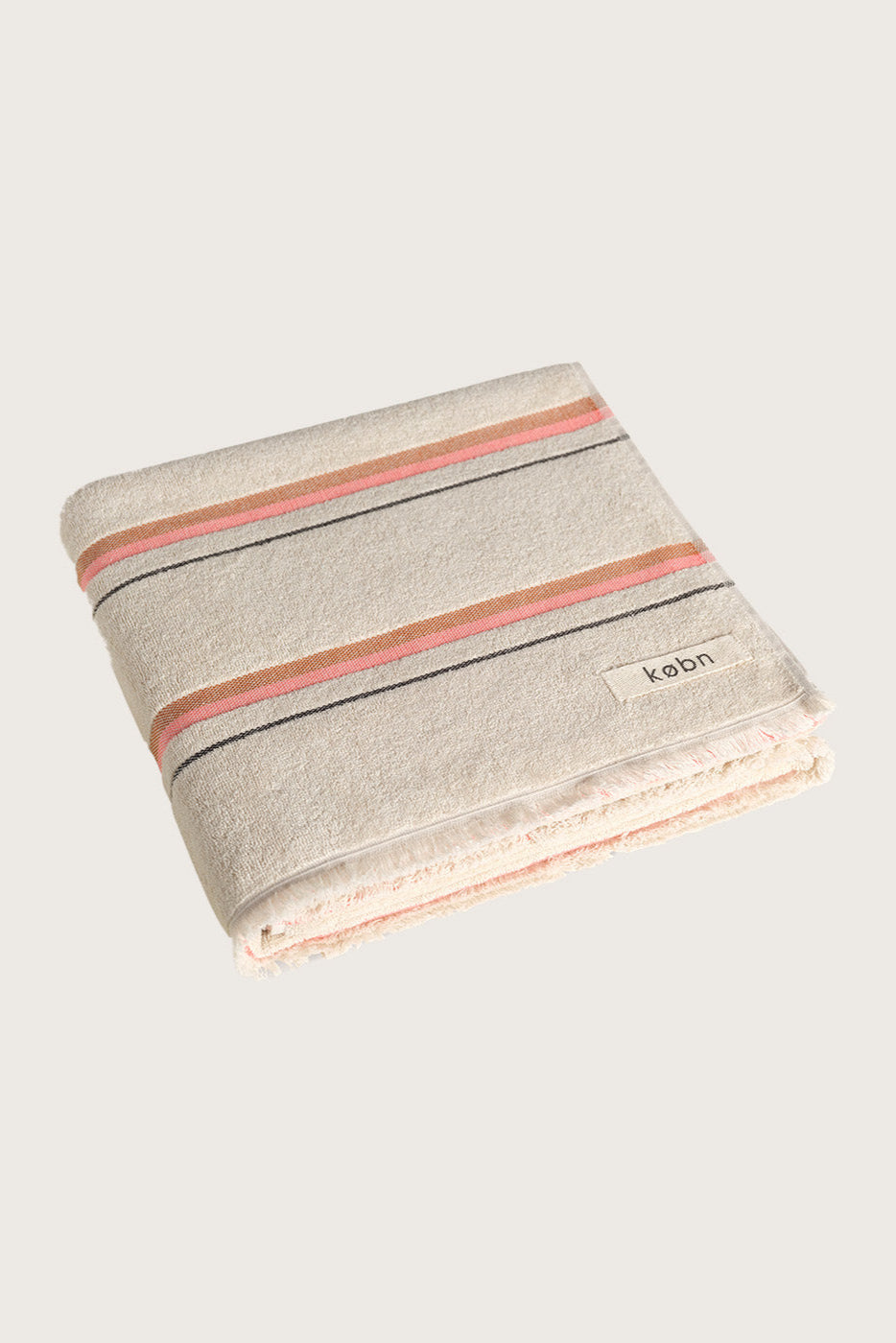 Købn Sand Towel with hot pink, tan and black stripes