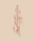 striped hand towel in sand colour with a hot pink and tan stripe hanging on a neutral background. 