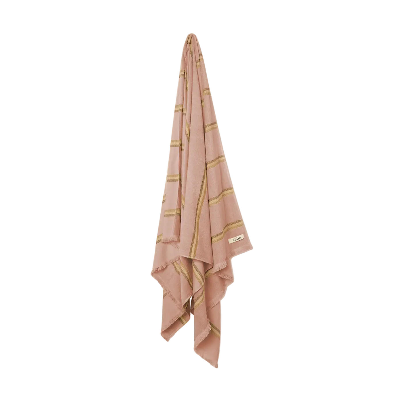 Pink towel with tonal brown stripes on a white background